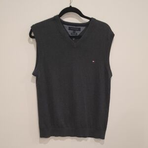 Tommy Hilfiger Men's Charcoal Cotton Cashmere V-Neck Sweater Vest Size Large